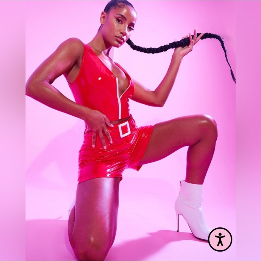 NWT Red Vinyl Belted High Waist Shorts